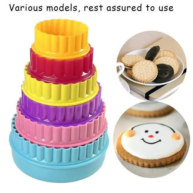 Alt view image 4 of 7 - Cookie Biscuit Cutter Set, Two Side Cookie Cutters Plastic Set Multi-size Cake Fruit Vegetable Shapes Cutter Random color (Round Shaped, 6 Pack)