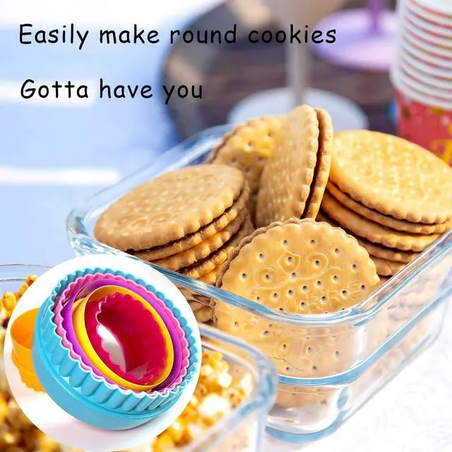 Alt view image 5 of 7 - Cookie Biscuit Cutter Set, Two Side Cookie Cutters Plastic Set Multi-size Cake Fruit Vegetable Shapes Cutter Random color (Round Shaped, 6 Pack)