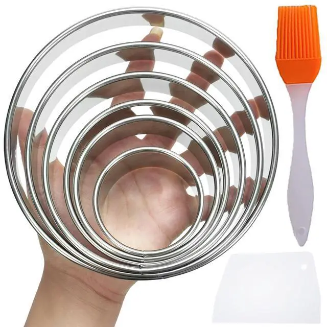 Main image of 6 Packs Large Biscuit Cookie Cutter Set,Stainless Steel Round Cookie Cutter Molds,2/3/3.5/4/5/6 Inch, Large 6" 5" Cookie Baking Tool Set with Accessories for Pastry,Donut,Fondant,Cake,Cookie,Dumpling