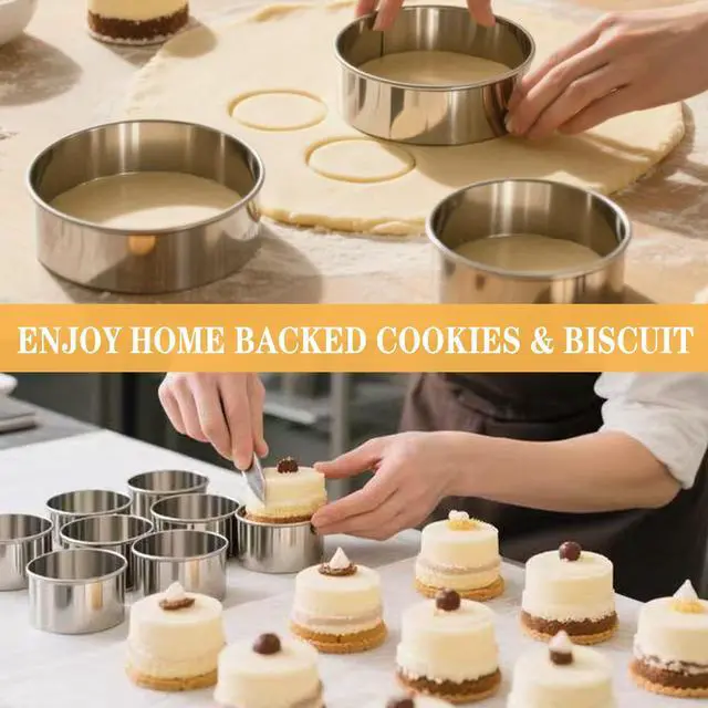 Alt view image 2 of 7 - 6 Packs Large Biscuit Cookie Cutter Set,Stainless Steel Round Cookie Cutter Molds,2/3/3.5/4/5/6 Inch, Large 6" 5" Cookie Baking Tool Set with Accessories for Pastry,Donut,Fondant,Cake,Cookie,Dumpling