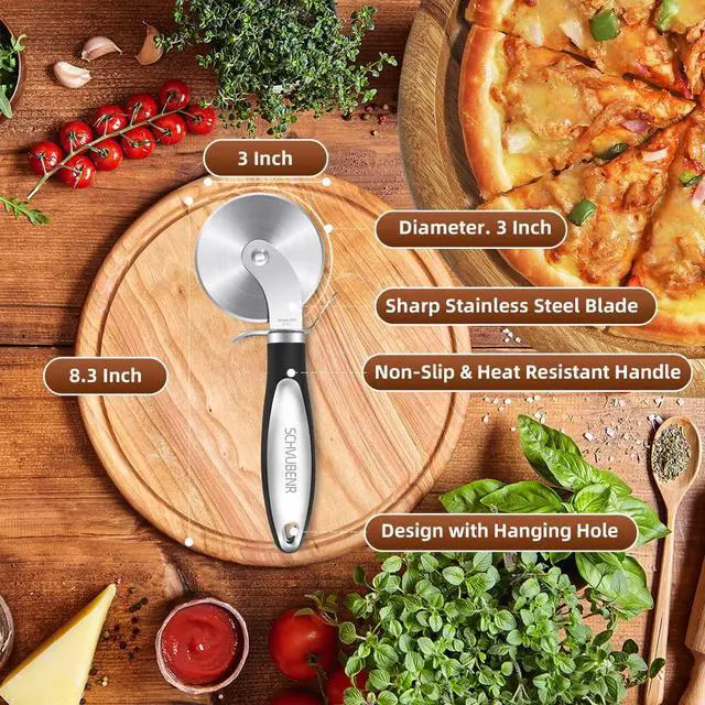 Alt view image 5 of 7 - Premium Pizza Cutter Wheel - Ultra Sharp Stainless Steel Pizza Slicer with Non-Slip Soft Grip Handle - Multi-Purpose Cutter for Pizza, Dough & Pastry - Dishwasher Safe, Easy to Clean - Black