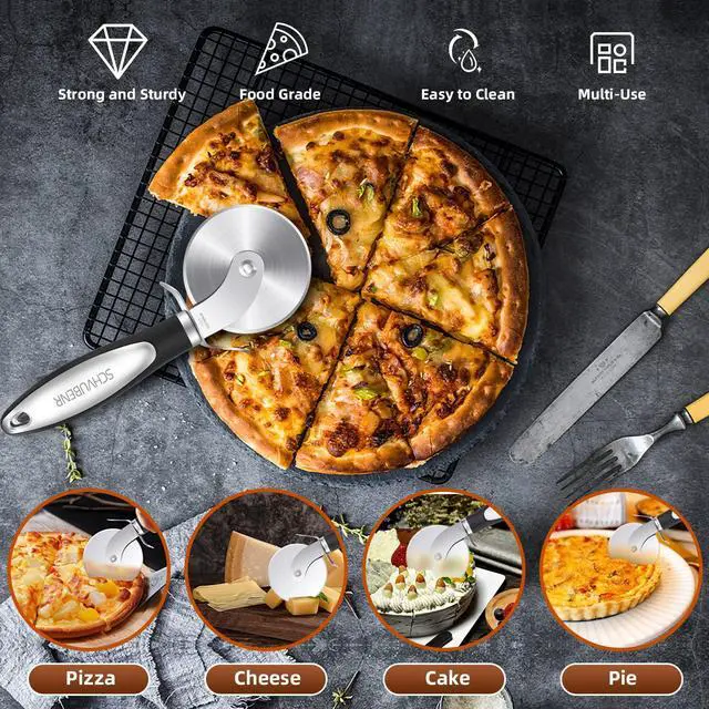 Alt view image 2 of 7 - Premium Pizza Cutter Wheel - Ultra Sharp Stainless Steel Pizza Slicer with Non-Slip Soft Grip Handle - Multi-Purpose Cutter for Pizza, Dough & Pastry - Dishwasher Safe, Easy to Clean - Black