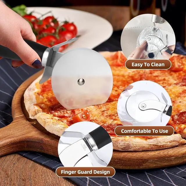 Alt view image 4 of 7 - Premium Pizza Cutter Wheel - Ultra Sharp Stainless Steel Pizza Slicer with Non-Slip Soft Grip Handle - Multi-Purpose Cutter for Pizza, Dough & Pastry - Dishwasher Safe, Easy to Clean - Black