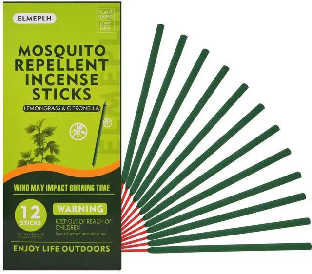 Main image of Mosquito Repellent Incense Sticks Outdoor Patio 12 PCS - DEET Free - Lemongrass Oil - Natural Citronella Incense Sticks for Camping, Patio, Hiking,etc