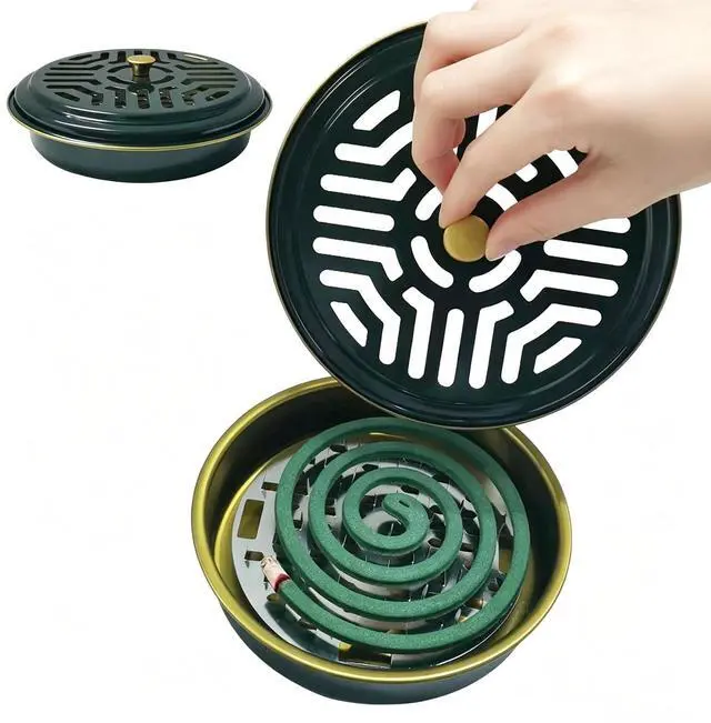 Main image of Mosquito Coil Holder, 2 Pack Metal Mosquito Repellent Coil Holder with Lid Emerald Portable Incense Coil Burner for Outdoor Camping Patio Party (Emerald)