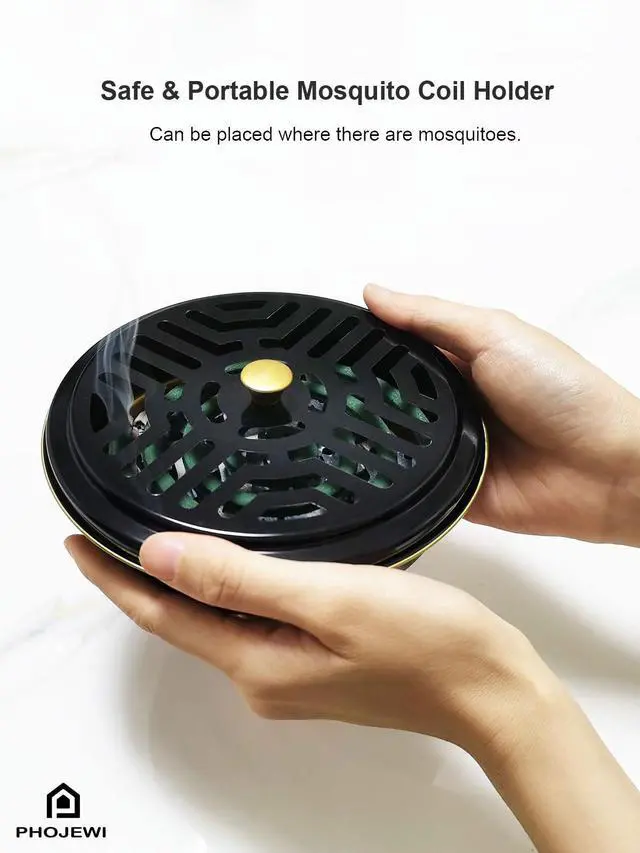 Alt view image 4 of 6 - Mosquito Coil Holder, 2 Pack Metal Mosquito Repellent Coil Holder with Lid Emerald Portable Incense Coil Burner for Outdoor Camping Patio Party (Emerald)