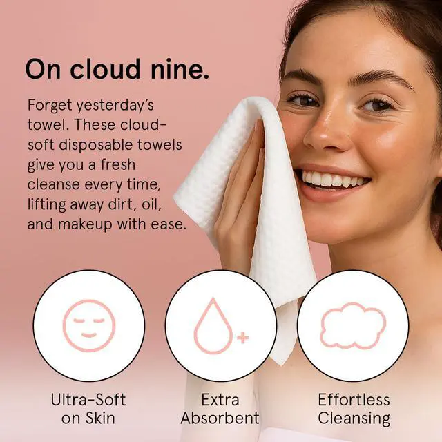 Alt view image 2 of 7 - Face Towels Disposable - Travel Essentials - Ultra-Soft & Absorbent Face Wipes Towelettes - XL Facial Towels for Cleansing & Makeup Removal - Lint-Free Facial Tissue - Vegan (60 Count)
