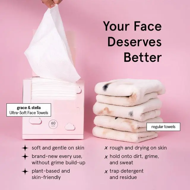 Alt view image 3 of 7 - Face Towels Disposable - Travel Essentials - Ultra-Soft & Absorbent Face Wipes Towelettes - XL Facial Towels for Cleansing & Makeup Removal - Lint-Free Facial Tissue - Vegan (60 Count)