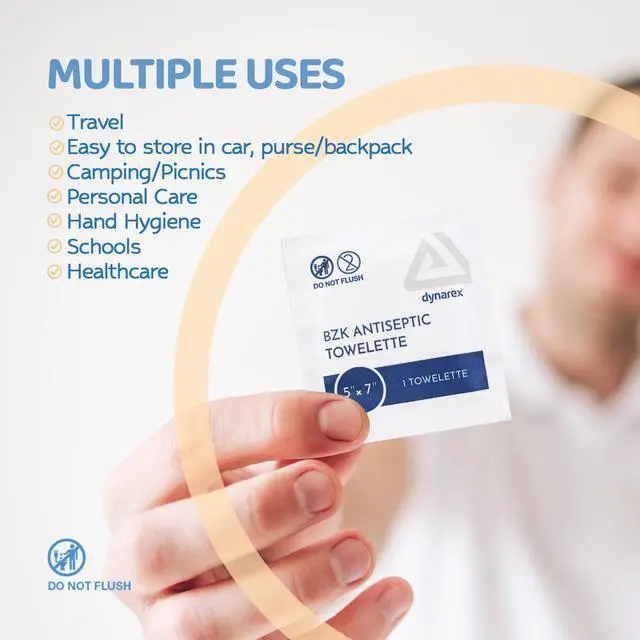 Alt view image 6 of 7 - DynaSafety BZK Antiseptic Towelettes - Sterile, Alcohol and Fragrance Free, Gentle Cleansing, Safe on Minor Wounds - 5" x 7" - 50 per Box