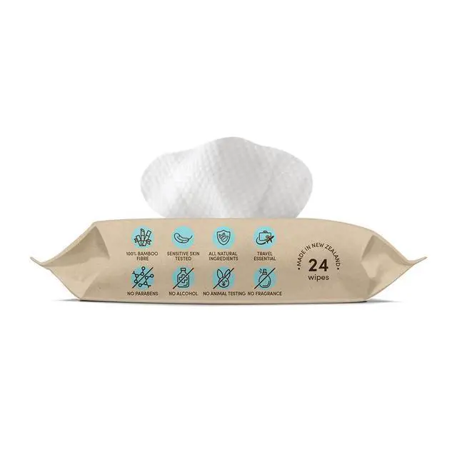 Alt view image 3 of 7 - Bamboo Water Baby Wipes Travel Pack: 99.7% Pure New Zealand Water, 100% Biodegradable Bamboo Fiber, 0% Plastic, Unscented Baby Wipes for Sensitive Skin, 1 TRAVEL Pack of 24 Wipes