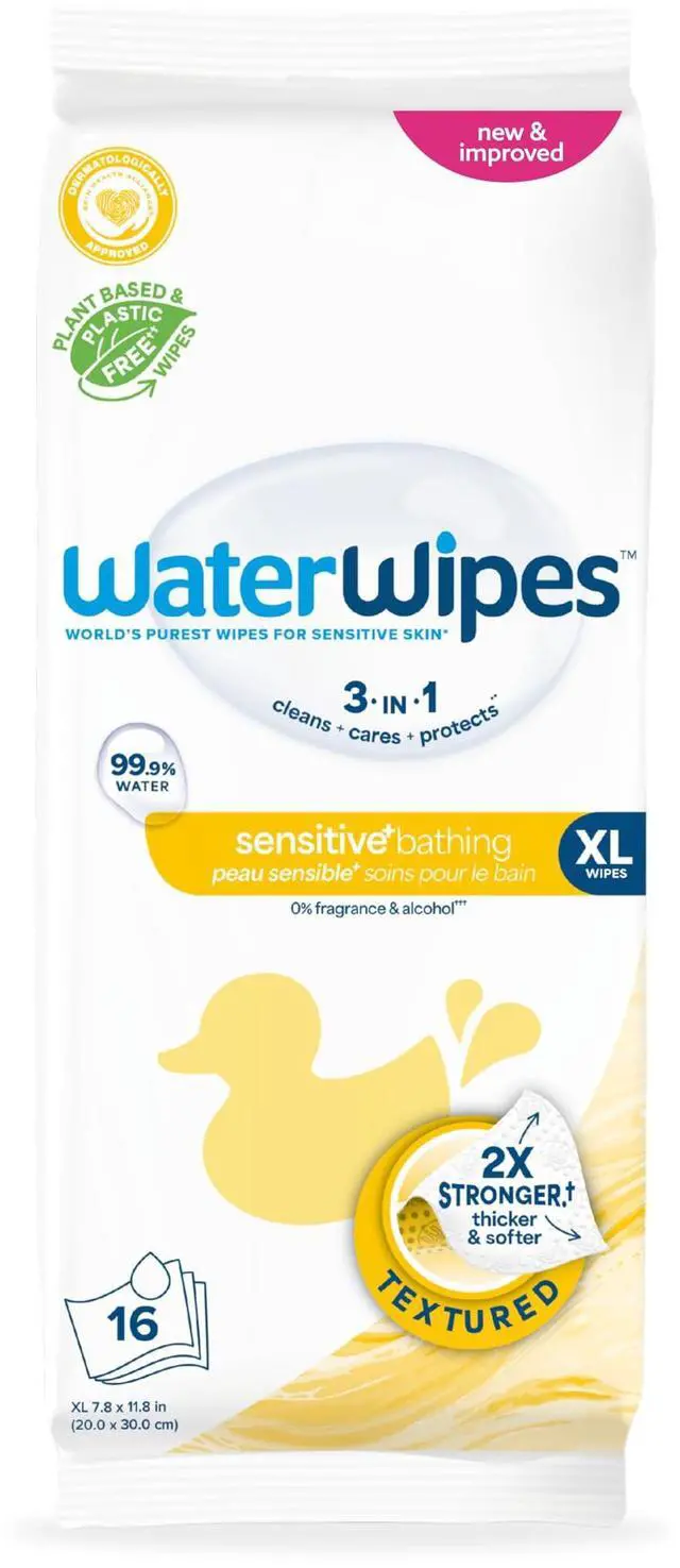 Main image of Sensitive+ Bathing Wipes, 3-In-1 Cleans, Cares, Protects, 99.9% Water, Unscented & Hypoallergenic, 16 Count (1 Pack)