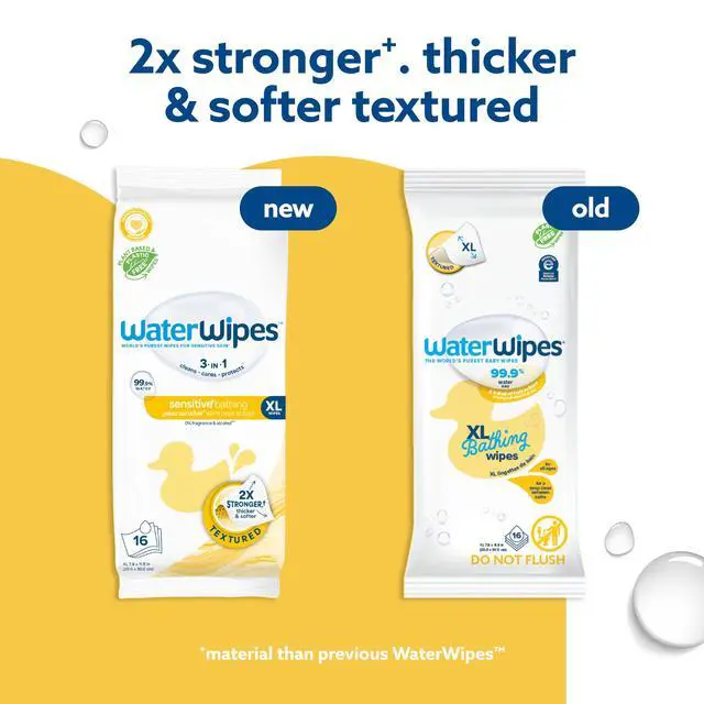 Alt view image 3 of 7 - Sensitive+ Bathing Wipes, 3-In-1 Cleans, Cares, Protects, 99.9% Water, Unscented & Hypoallergenic, 16 Count (1 Pack)