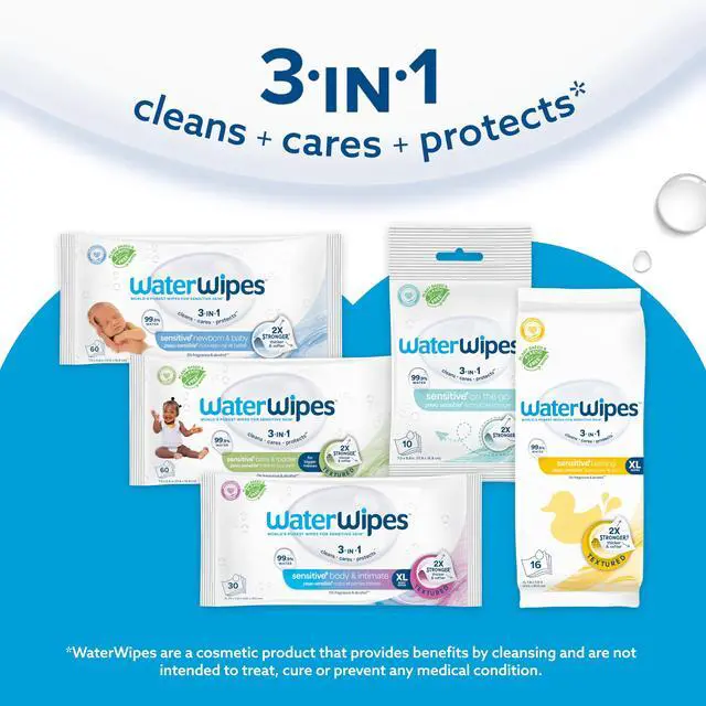Alt view image 7 of 7 - Sensitive+ Bathing Wipes, 3-In-1 Cleans, Cares, Protects, 99.9% Water, Unscented & Hypoallergenic, 16 Count (1 Pack)