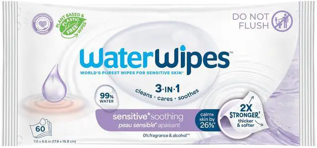 Main image of Sensitive+ Soothing Wipes, 3-In-1 Cleans, Cares, Soothes, 99% Water with Botanical Extract, Unscented & Hypoallergenic Baby Wipes, 60 Count (1 Pack)