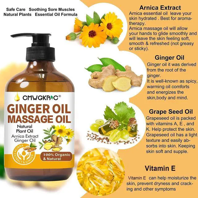 Alt view image 2 of 7 - Lymphatic Drainage,Massage Oil for Massage Therapy,Ginger Oil,Ginger Massage Oil for Lymphatic Drainage Massager,Natural Body Oil for Skin,Arnica Oil,Sore Muslce Massage Oil-Warming and Relaxing