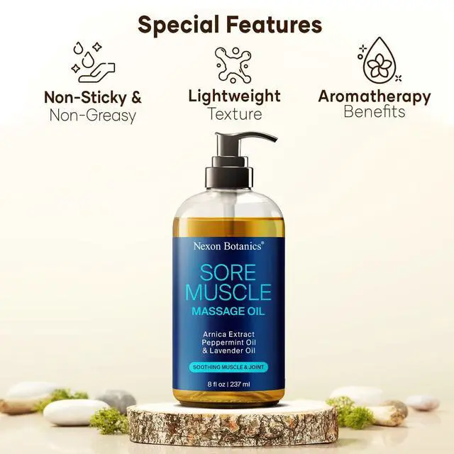 Alt view image 7 of 7 - Sore Muscle Massage Oil for Massage Therapy 8 fl oz - Refreshing and Relaxing - Natural Oils with Arnica, Peppermint and Lavender Oil - for Men and Women