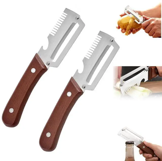 Main image of Premium Vegetable Peeler with Wooden Handle and Bottle Opener,Multi-Functional Vegetable Peeler for Kitchen, 2-In-1 Stainless Steel Kitchen Tool, for Fruit Veggie, Includes Bottle Opener (2PCS 3-In-1)