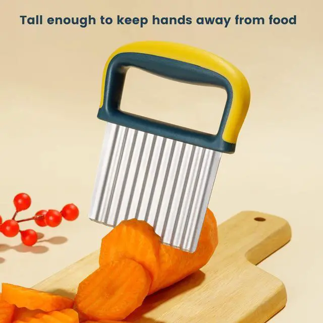 Alt view image 4 of 7 - Crinkle Cutter Knife, Potatoes Crinkle Fry Cut and Vegetable Cutter for Veggies, Stainless Steel Carrot SlicerYellow