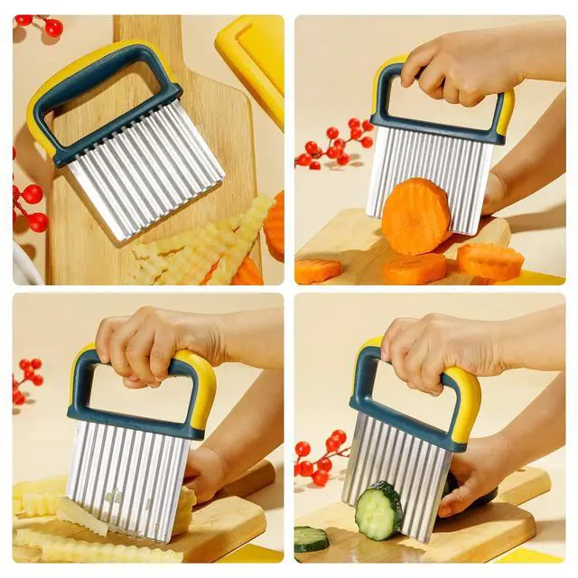 Alt view image 7 of 7 - Crinkle Cutter Knife, Potatoes Crinkle Fry Cut and Vegetable Cutter for Veggies, Stainless Steel Carrot SlicerYellow