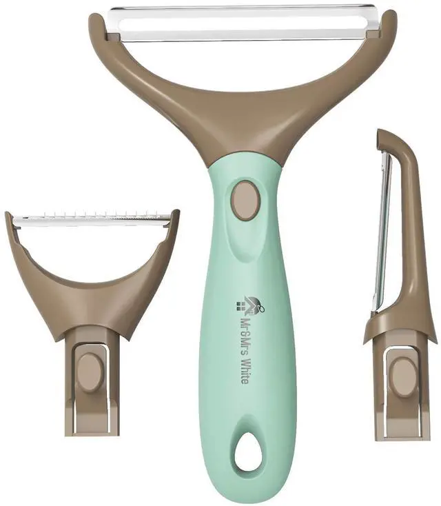 Main image of Premium 3-in-1 Vegetable Peeler Set - Sharp Stainless Steel Blades with Interchangeable Handle, Straight, Julienne & Wide Peelers Space-Saving,Multifunctional Design for Effortless Kitchen Prep