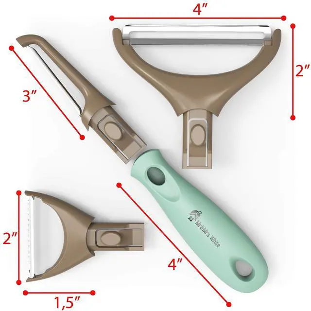 Alt view image 2 of 7 - Premium 3-in-1 Vegetable Peeler Set - Sharp Stainless Steel Blades with Interchangeable Handle, Straight, Julienne & Wide Peelers Space-Saving,Multifunctional Design for Effortless Kitchen Prep