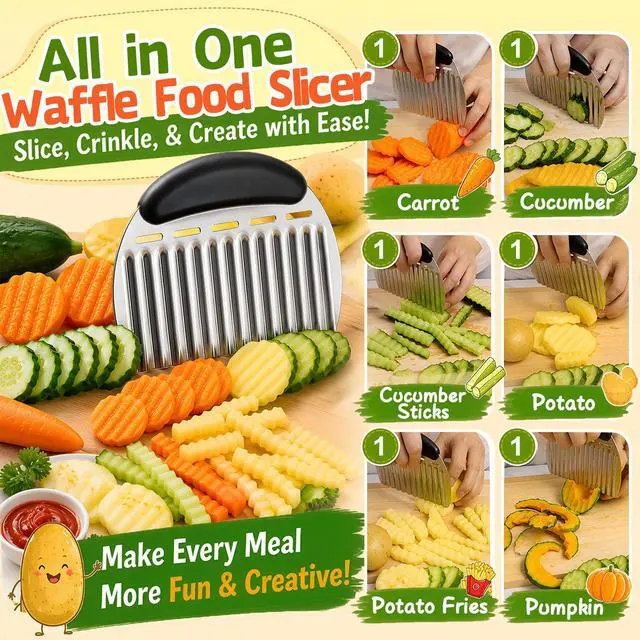 Alt view image 4 of 7 - Large Crinkle Cutter French Fry Cutter, Large Crinkle Potato Slicer Wavy Chopper, Stainless Steel Wavy Slicer Crinkle Cutting Chopping Tools with Handle for Carrot Vegetable