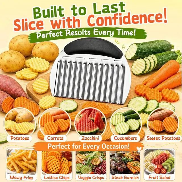 Alt view image 6 of 7 - Large Crinkle Cutter French Fry Cutter, Large Crinkle Potato Slicer Wavy Chopper, Stainless Steel Wavy Slicer Crinkle Cutting Chopping Tools with Handle for Carrot Vegetable