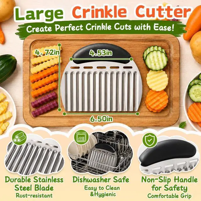 Alt view image 7 of 7 - Large Crinkle Cutter French Fry Cutter, Large Crinkle Potato Slicer Wavy Chopper, Stainless Steel Wavy Slicer Crinkle Cutting Chopping Tools with Handle for Carrot Vegetable