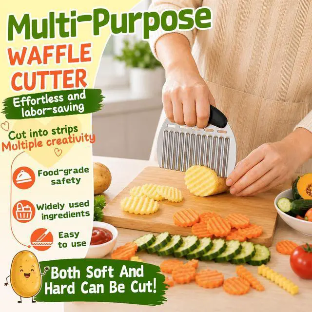 Alt view image 5 of 7 - Large Crinkle Cutter French Fry Cutter, Large Crinkle Potato Slicer Wavy Chopper, Stainless Steel Wavy Slicer Crinkle Cutting Chopping Tools with Handle for Carrot Vegetable