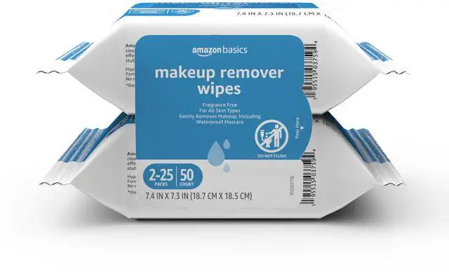 Main image of Makeup Remover Wipes, Formulated without Fragrance and Alcohol-Free, Gentle Cleansing, Removes Waterproof Mascara, Dermatologist Tested, 25 Count, Pack of 2