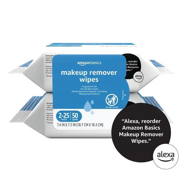 Alt view image 5 of 5 - Makeup Remover Wipes, Formulated without Fragrance and Alcohol-Free, Gentle Cleansing, Removes Waterproof Mascara, Dermatologist Tested, 25 Count, Pack of 2