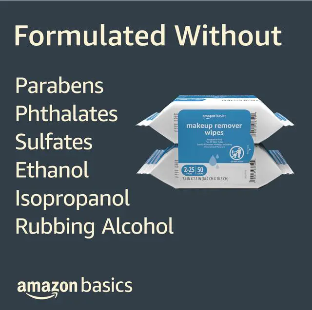 Alt view image 4 of 5 - Makeup Remover Wipes, Formulated without Fragrance and Alcohol-Free, Gentle Cleansing, Removes Waterproof Mascara, Dermatologist Tested, 25 Count, Pack of 2