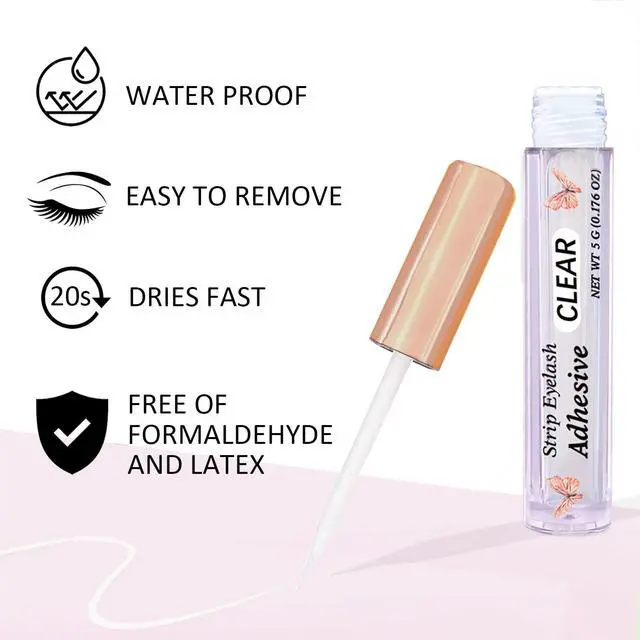 Alt view image 2 of 6 - Super Strong Hold Waterproof Latex-Free Eyelash Adhesive - Clear Lash Glue Suitable for Sensitive Eyes - 5ml/0.18oz (1 Pack)