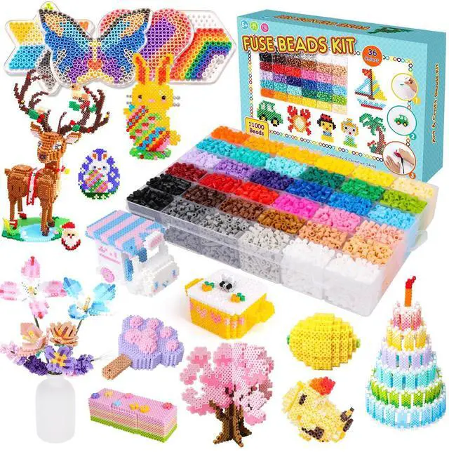Main image of Fuse Beads Kit - 11,000 pcs 36 Color Beads for Craft for Girls Age 5-12 Year Old,5MM Melty Beads Set Including 5 Pegboards, Ironing Paper & Chain Accessories Iron Beads Christmas Birthday Gift