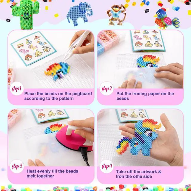 Alt view image 3 of 7 - Fuse Beads Kit - 11,000 pcs 36 Color Beads for Craft for Girls Age 5-12 Year Old,5MM Melty Beads Set Including 5 Pegboards, Ironing Paper & Chain Accessories Iron Beads Christmas Birthday Gift
