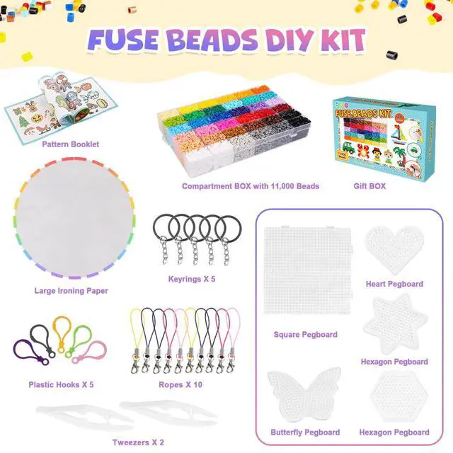Alt view image 4 of 7 - Fuse Beads Kit - 11,000 pcs 36 Color Beads for Craft for Girls Age 5-12 Year Old,5MM Melty Beads Set Including 5 Pegboards, Ironing Paper & Chain Accessories Iron Beads Christmas Birthday Gift