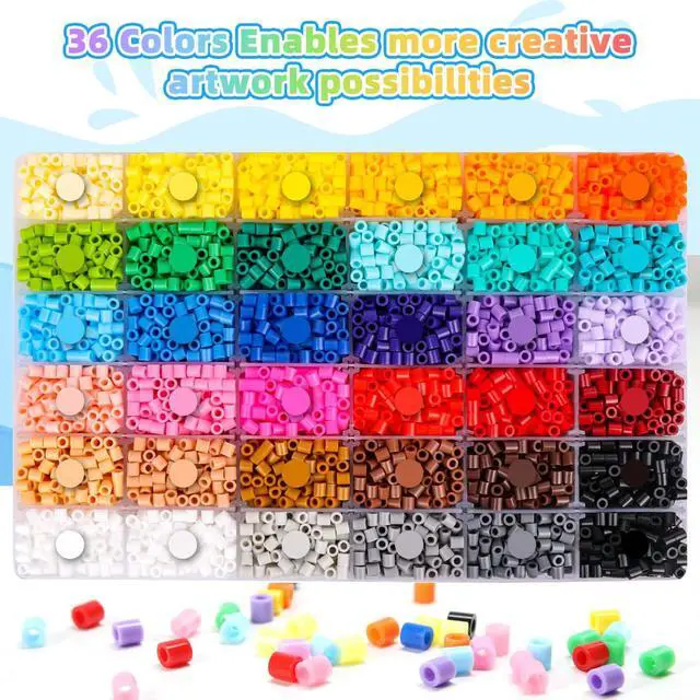 Alt view image 7 of 7 - Fuse Beads Kit - 11,000 pcs 36 Color Beads for Craft for Girls Age 5-12 Year Old,5MM Melty Beads Set Including 5 Pegboards, Ironing Paper & Chain Accessories Iron Beads Christmas Birthday Gift