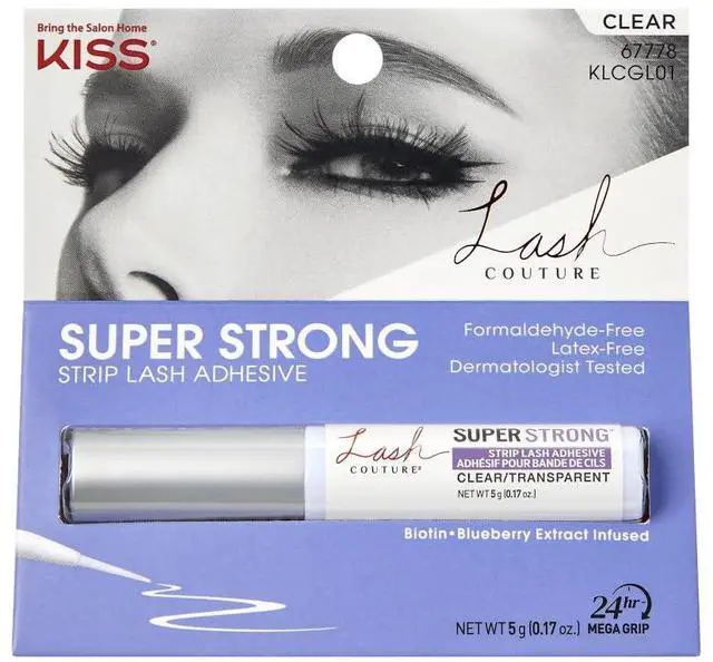 Main image of Lash Couture Super Strong Strip Lash Adhesive, Clear, 0.17 Oz (5 g), 24 Hour Mega Grip Eyelash Glue for Clusters, Extensions & Strip Lashes, with Brush Applicator, Biotin-Infused, Latex-Free