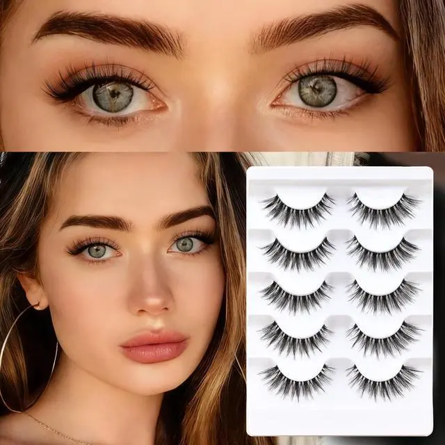 Alt view image 2 of 7 - Veleasha Lashes Wispy False Eyelashes 100% Handmade Eyelashes Natural Look Fake Lashes Lightweight Lashes with Soft Clear Band 5 Pairs Pack (G2)