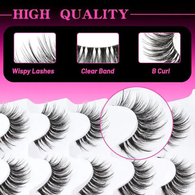 Alt view image 4 of 7 - Veleasha Lashes Wispy False Eyelashes 100% Handmade Eyelashes Natural Look Fake Lashes Lightweight Lashes with Soft Clear Band 5 Pairs Pack (G2)