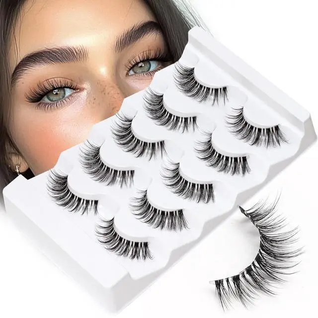 Alt view image 7 of 7 - Veleasha Lashes Wispy False Eyelashes 100% Handmade Eyelashes Natural Look Fake Lashes Lightweight Lashes with Soft Clear Band 5 Pairs Pack (G2)