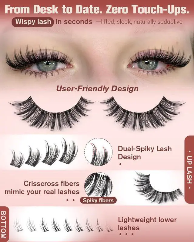 Alt view image 3 of 7 - Wispy Lash Clusters Natural Eyelash Clusters Pestañas Postizas Naturales Spiky Manga Lash Extensions C Curly Individual Lashes 10-16mm with Bottom Lashes Clusters DIY Lash at Home