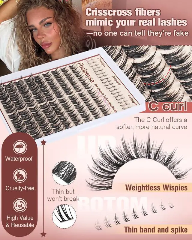 Alt view image 4 of 7 - Wispy Lash Clusters Natural Eyelash Clusters Pestañas Postizas Naturales Spiky Manga Lash Extensions C Curly Individual Lashes 10-16mm with Bottom Lashes Clusters DIY Lash at Home