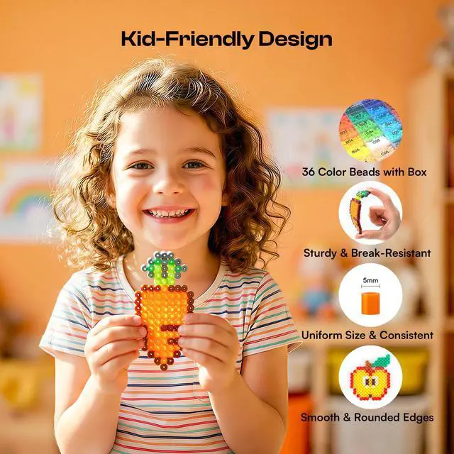 Alt view image 2 of 7 - Fuse Beads Kit with Pattern-Generating App, 10500PCS 36 Colors 5mm Beads for Beginners with Pegboardx, Ironing Paper, Tweezers & Keychain Accessories for 5+Girls Home & School Projects, Gift