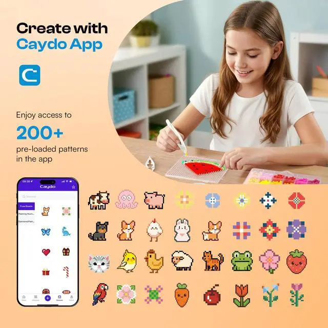 Alt view image 7 of 7 - Fuse Beads Kit with Pattern-Generating App, 10500PCS 36 Colors 5mm Beads for Beginners with Pegboardx, Ironing Paper, Tweezers & Keychain Accessories for 5+Girls Home & School Projects, Gift