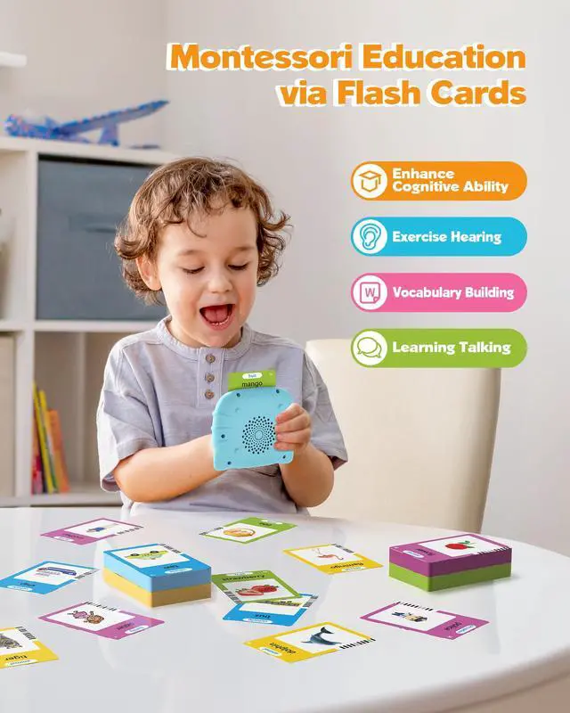 Alt view image 3 of 5 - Talking Flash Cards for Toddlers 1 2 3 4 Year Olds, Montessori Language Learning Toys with 224 Words, Pocket Speech Therapy Toys, and Speech Development Educational Playthings for Children