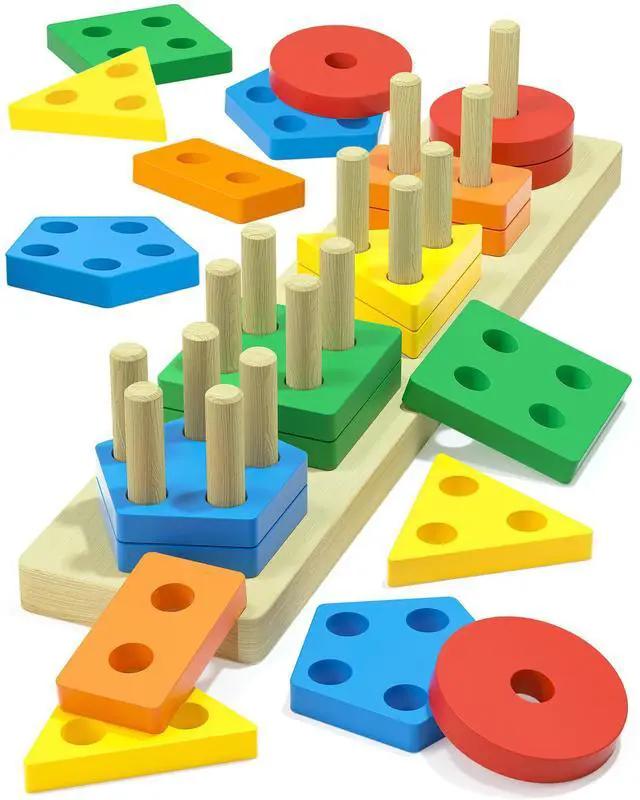Main image of Montessori Toys for 1 2 3 Year Old Boys Girls Gifts, Wooden Shape Sorter Toys for Ages 2-4, Toddler Learning Toy Puzzles Birthday Gift Ages 1-3