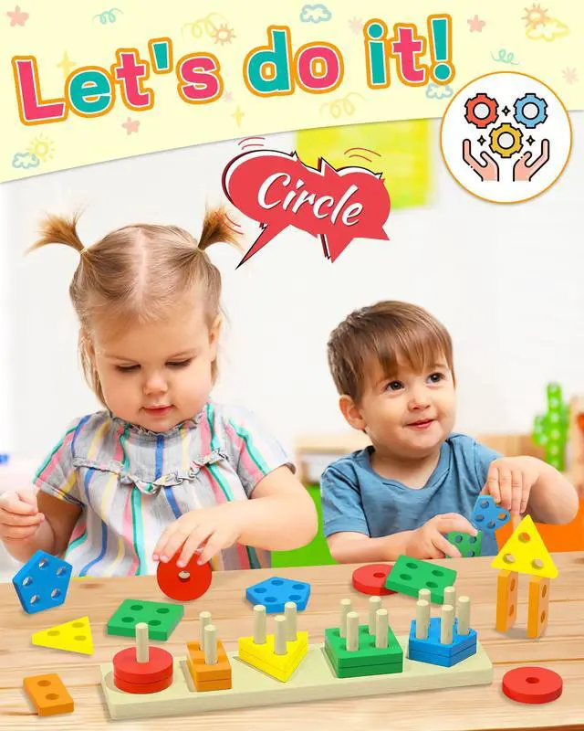 Alt view image 2 of 6 - Montessori Toys for 1 2 3 Year Old Boys Girls Gifts, Wooden Shape Sorter Toys for Ages 2-4, Toddler Learning Toy Puzzles Birthday Gift Ages 1-3