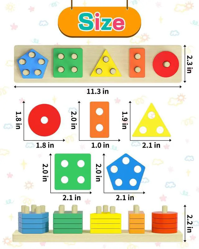 Alt view image 6 of 6 - Montessori Toys for 1 2 3 Year Old Boys Girls Gifts, Wooden Shape Sorter Toys for Ages 2-4, Toddler Learning Toy Puzzles Birthday Gift Ages 1-3
