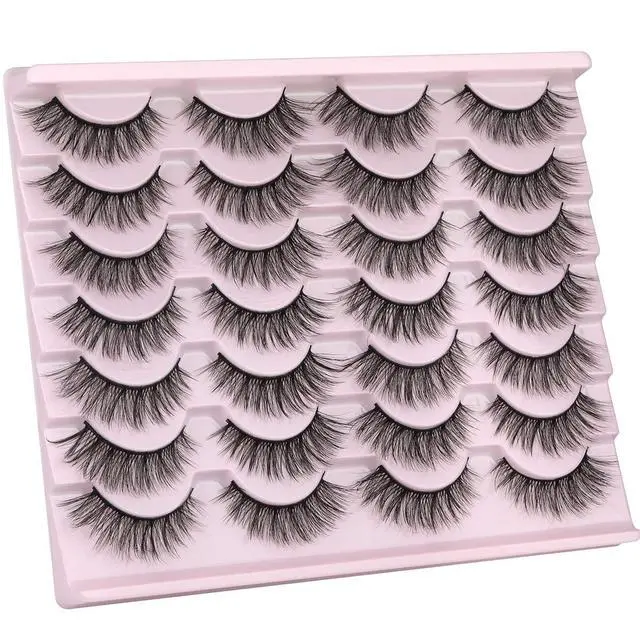 Alt view image 4 of 7 - False Eyelashes 14mm Faux 3D Mink Lashes Natural Look Cat Eye Wispy Lashes Pack , 14 Pairs